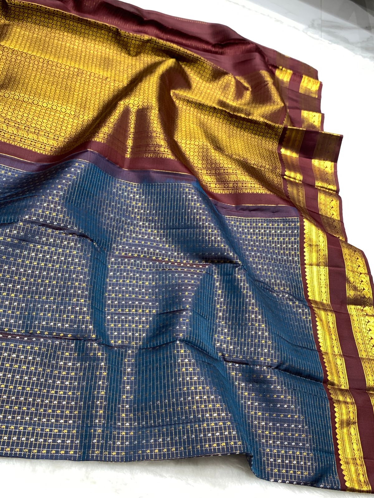 Deep Navy Blue Pure Kanchipuram Handloom Bridal Silk Saree